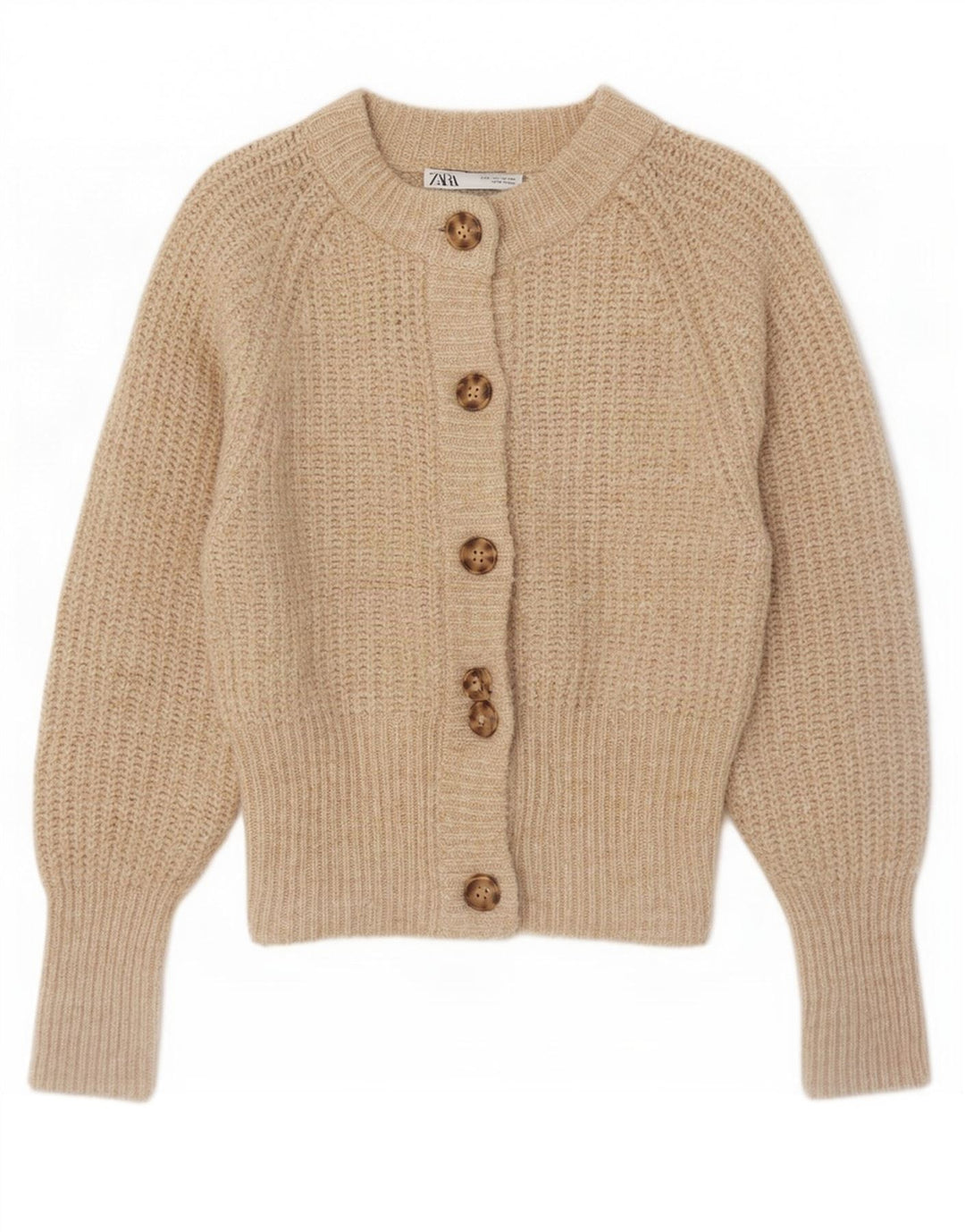 Zara Femme Cardigan Pull UK 12 Polyester Beige Moyen