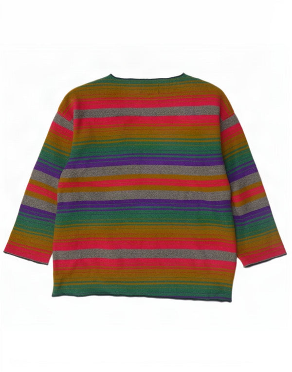 vintage Womens V-Col Jumper Sweater UK 18 XL Laine rayée multicolore