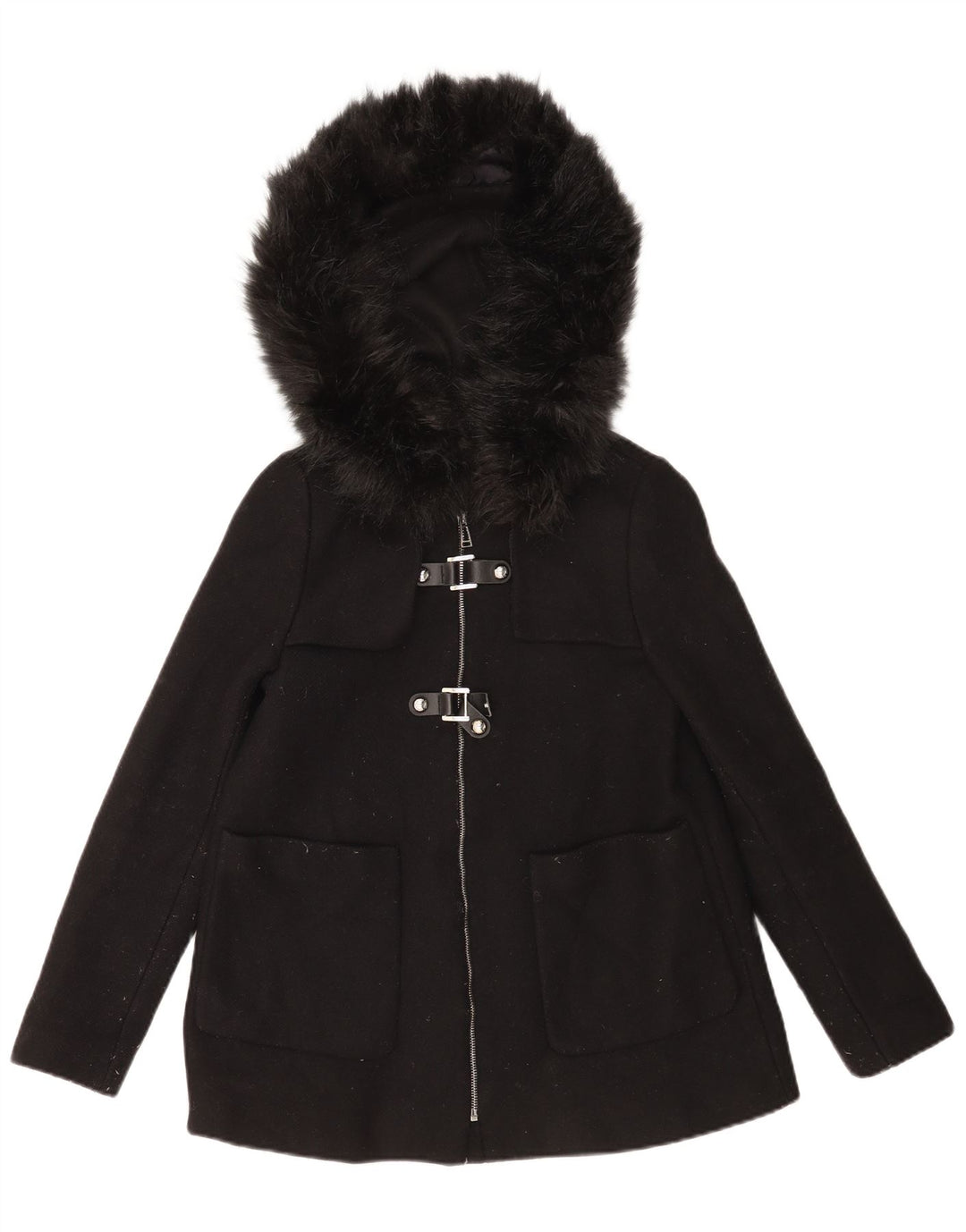 Zara Veste coupe-vent à capuche pour femme UK 10 Petite laine noire
