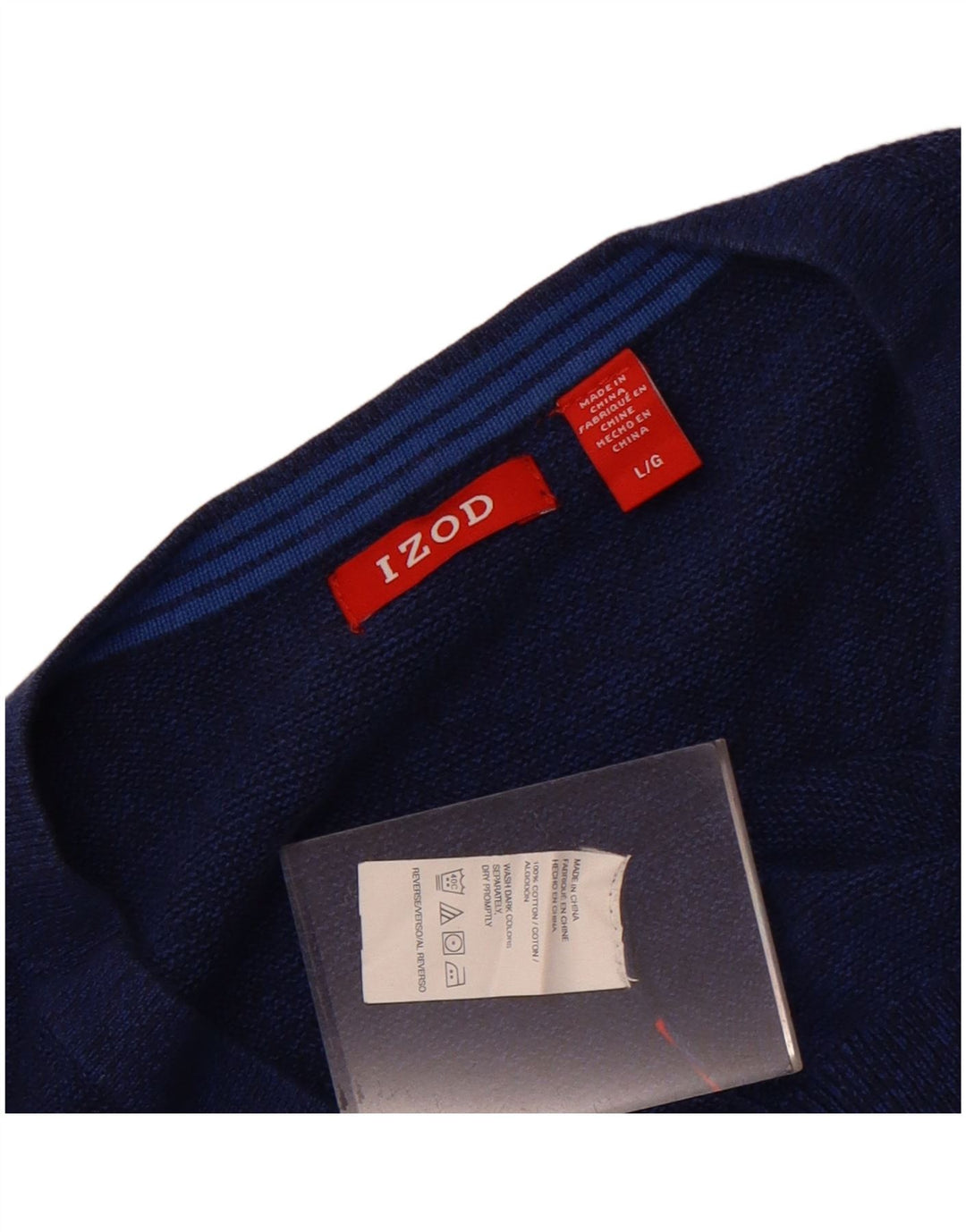 Izod Pull col V pour homme en coton bleu Taille L