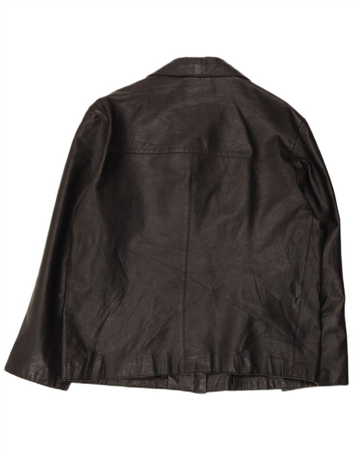 STEFANEL Veste en cuir pour homme UK 40 Grand cuir noir