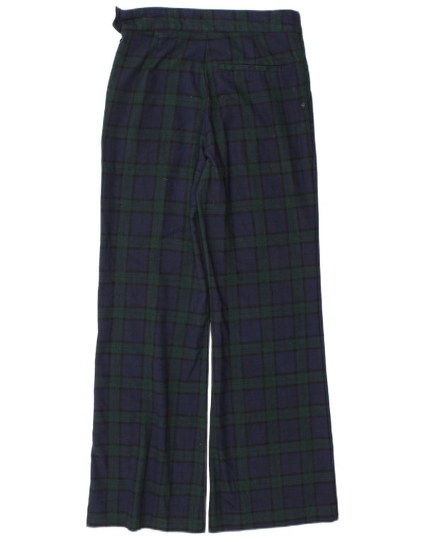 Zara Pantalon Chino Large Femme XS W24 L30 Bleu Marine À Carreaux Polyester