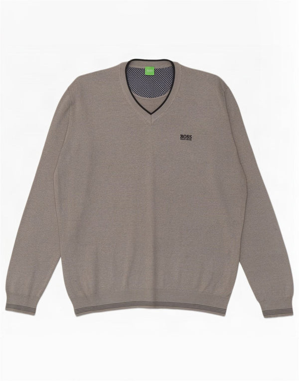 Hugo Boss Pull col V pour homme 2XL Gris à fines rayures Acrylique