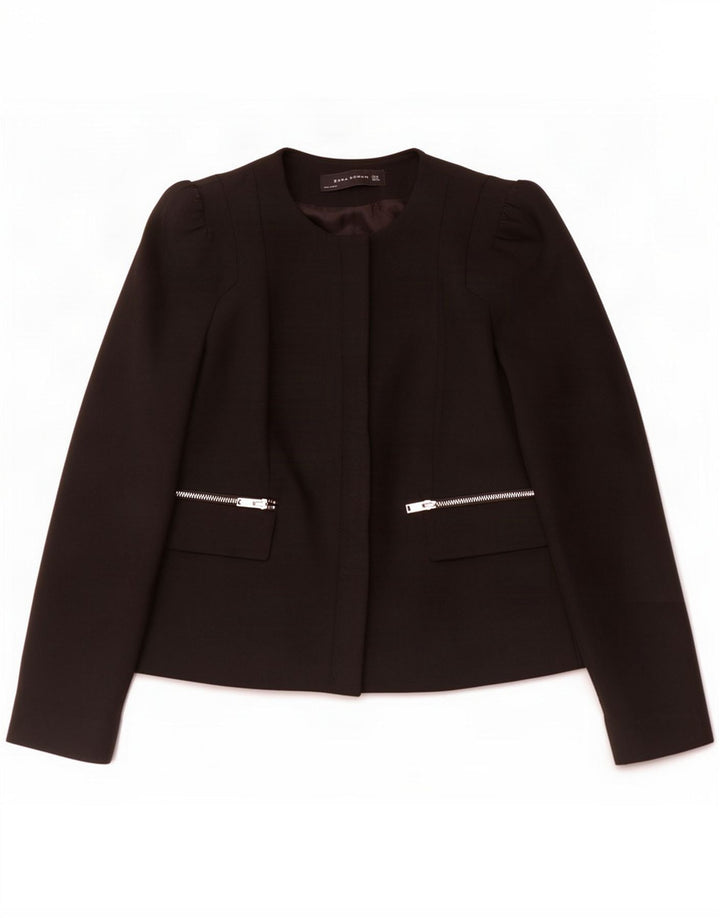 Zara Veste blazer zippée pour femme UK 10 Small Noir Polyester