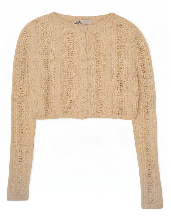 Zara Womens Crop Cardigan Sweater UK 10 Petit Coton Beige
