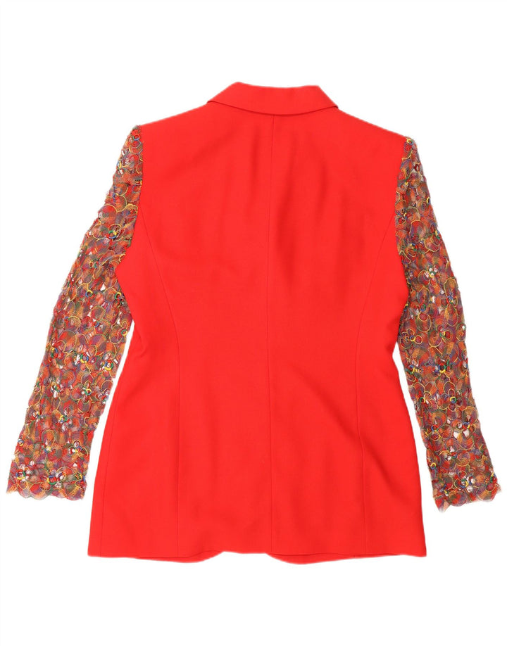 Prestige Veste Blazer 3 Boutons Femme UK 14 Laine Vierge Florale Rouge Moyen