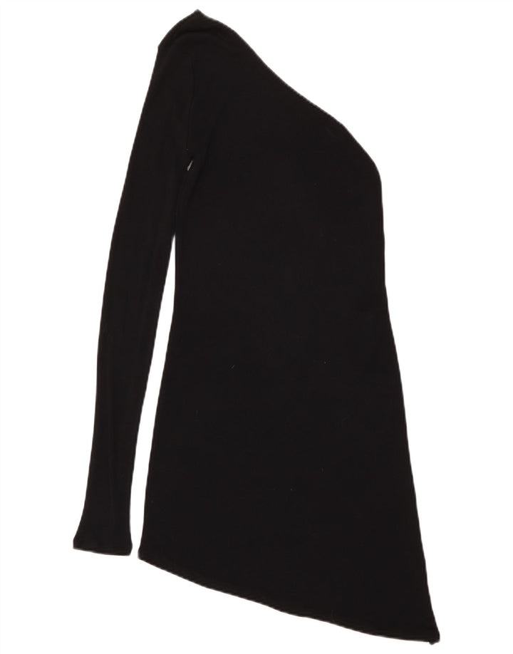 Zara Femme Haut Asymétrique Une Épaule UK 12 Medium Noir Viscose