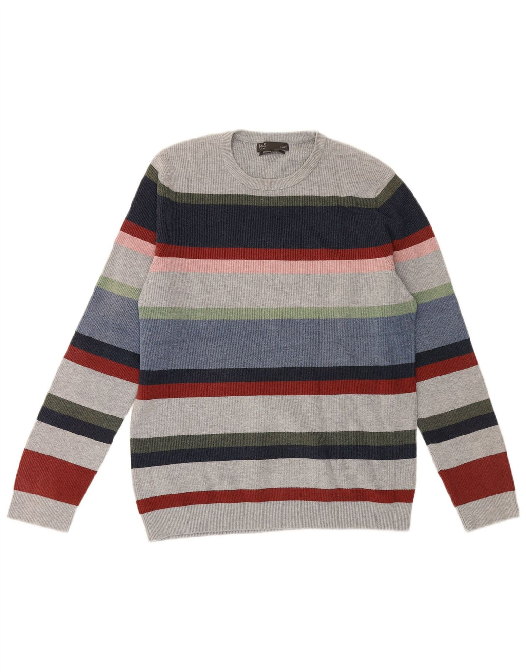 Marks & Spencer Pull à col rond pour homme, grandes rayures multicolores