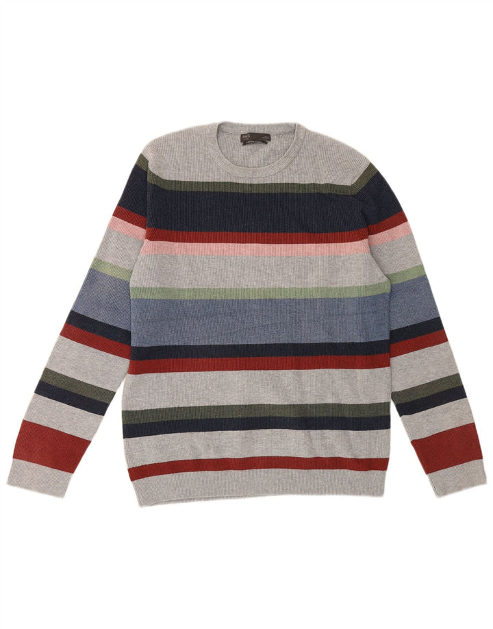 Marks & Spencer Pull à col rond pour homme, grandes rayures multicolores