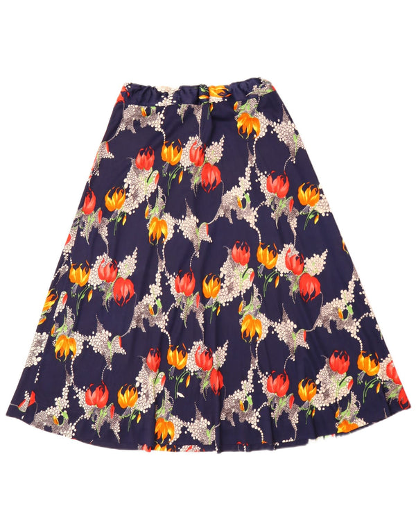 vintage Femmes A-Line Jupe W26 Petit Bleu Marine Floral Boho