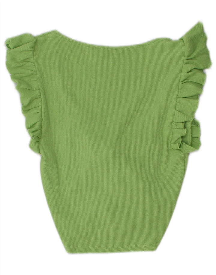 Zara Womens Crop Blouse Top UK 12 Vert Moyen