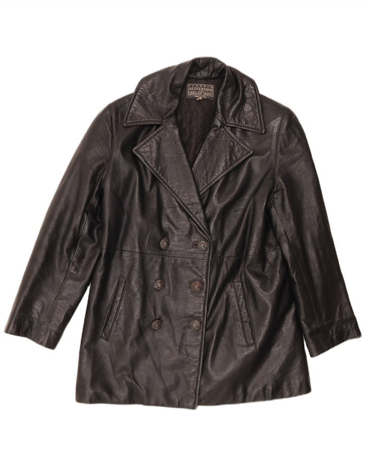 Linea Donna Manteau en cuir à double boutonnage pour femme IT 42 Noir moyen
