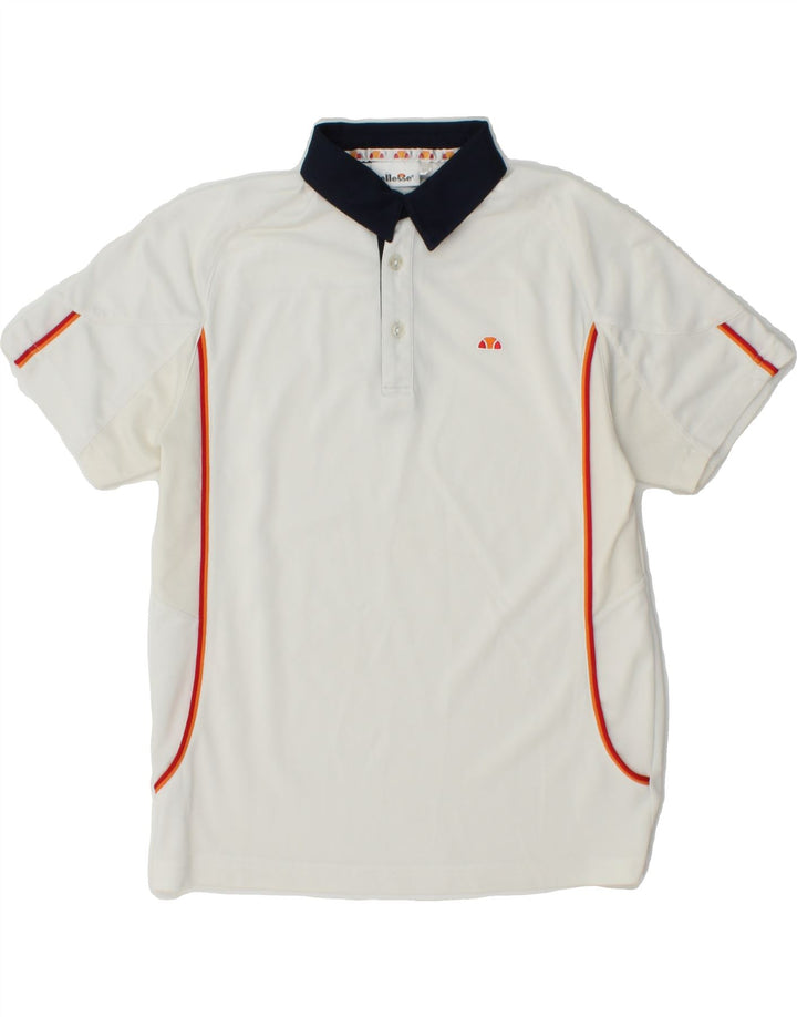 ELLESSE Boys Polo Shirt 9-10 Years White Polyester Vintage Ellesse and Second-Hand Ellesse from Messina Hembry 