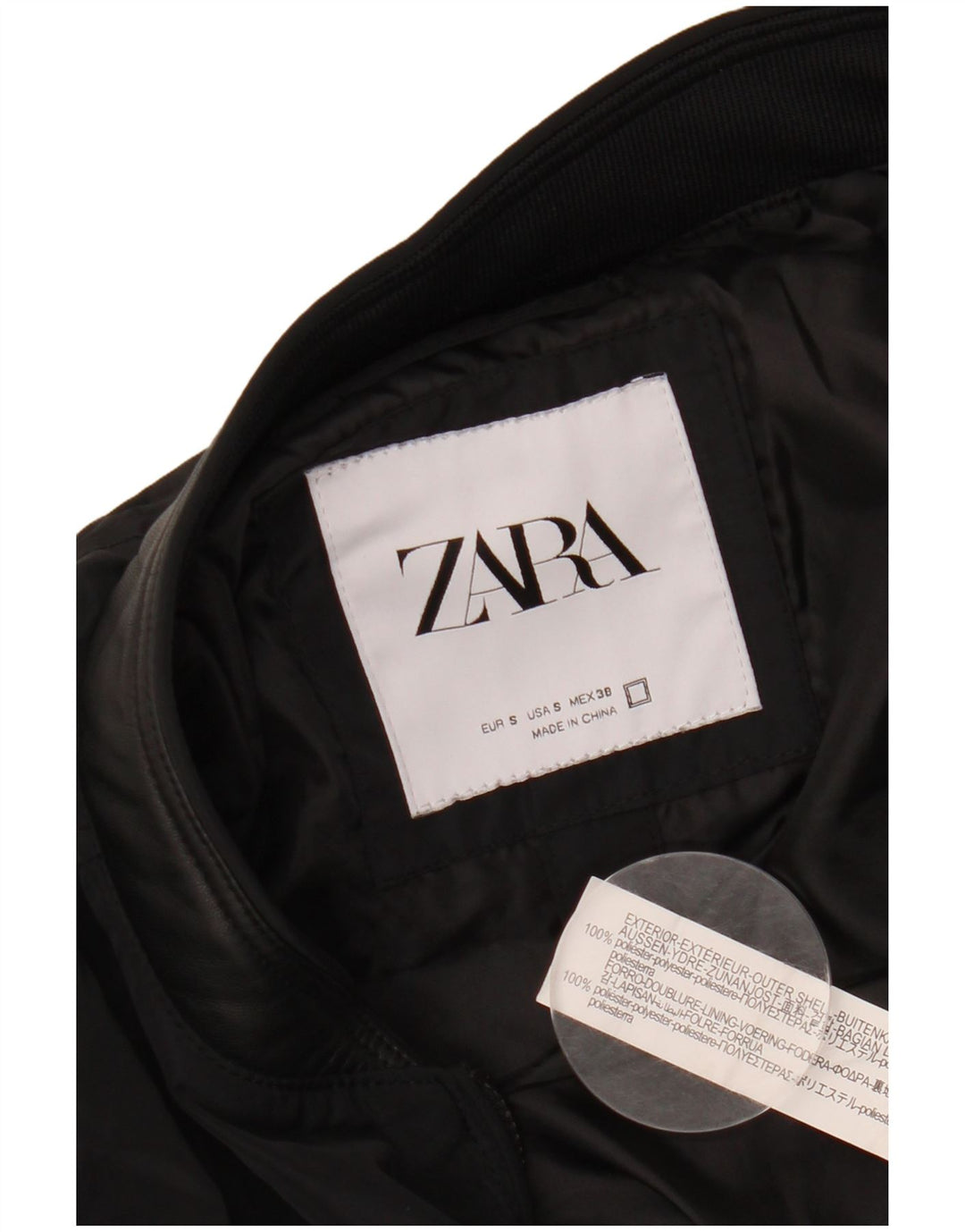 ZARA Veste Bomber Homme UK 36 Petit Noir Polyester