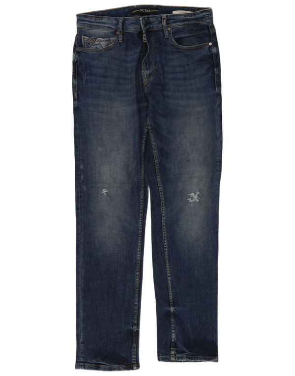 Guess Jean droit slim vieilli pour homme W33 L32 Bleu