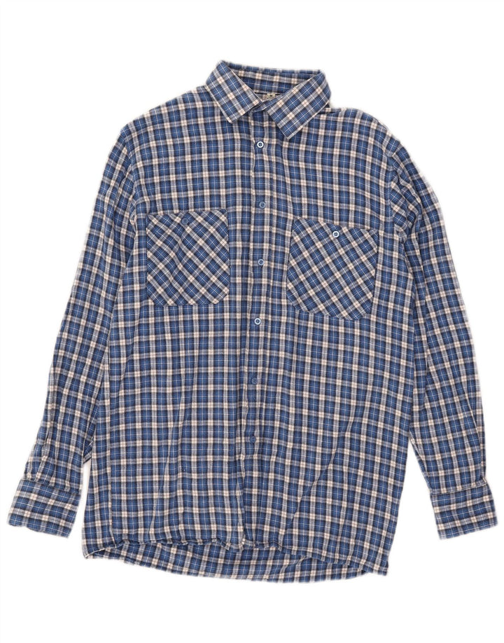 Follie Chemise en flanelle pour homme Taille 39/40 Coton à carreaux bleu moyen