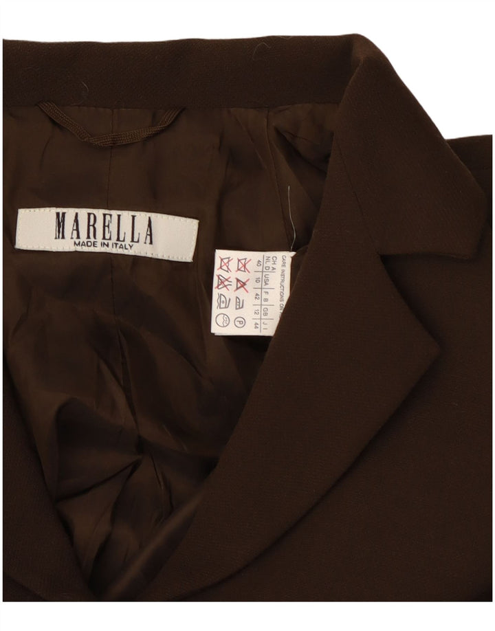 Marella Veste Blazer 4 Boutons pour Femme UK 12 Marron Moyen Laine Classique