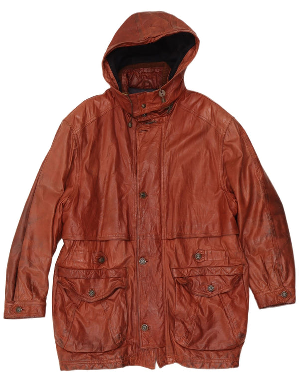Giamax Manteau en cuir à capuche pour homme UK 40 Large Marron