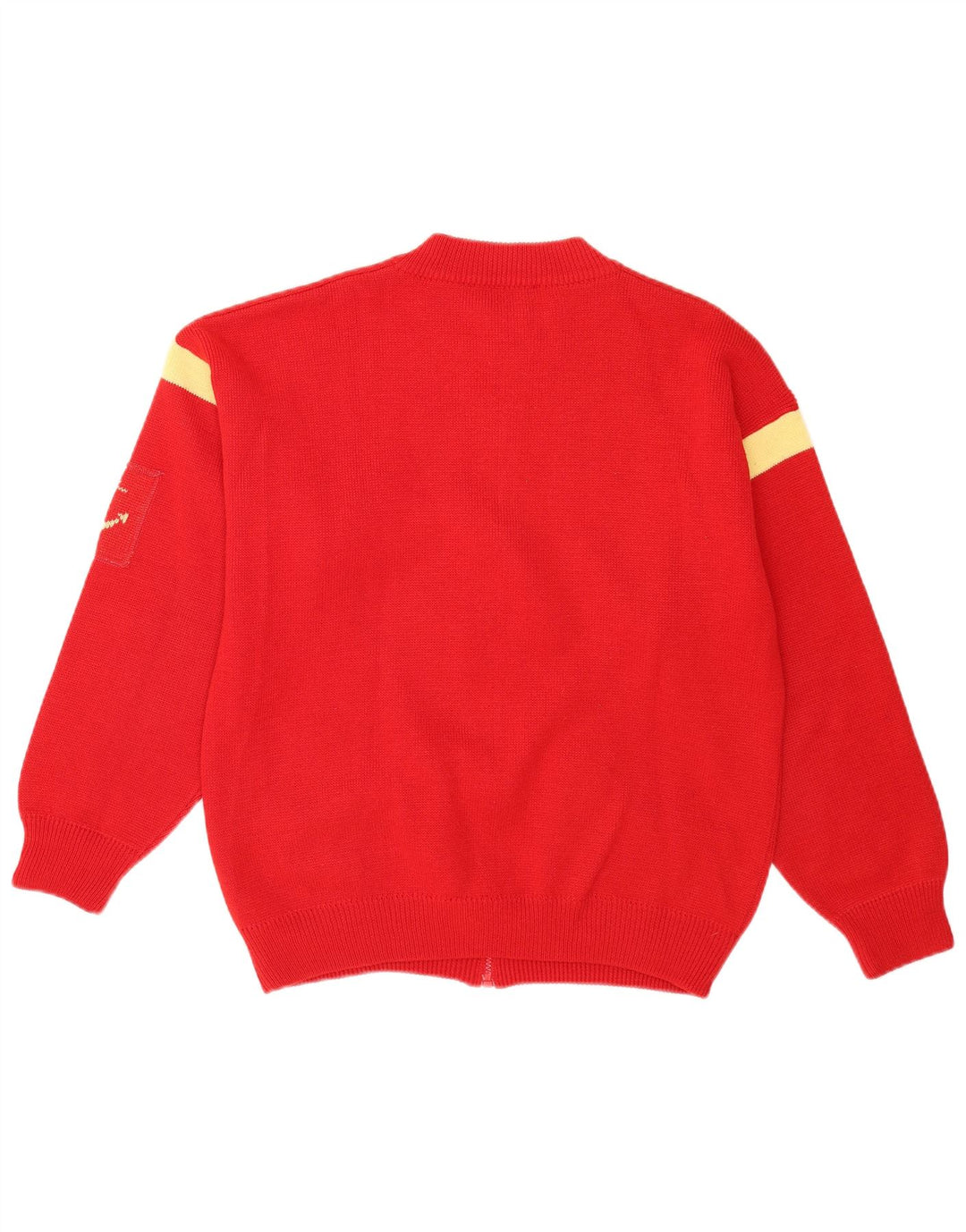 vintage Mens Full Zip Cardigan Pull Moyen Rouge Colourblock Acrylique