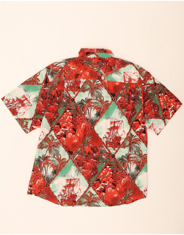 Vintage Mens Graphique Chemise À Manches Courtes Grand Rouge Floral Coton Hawaïen