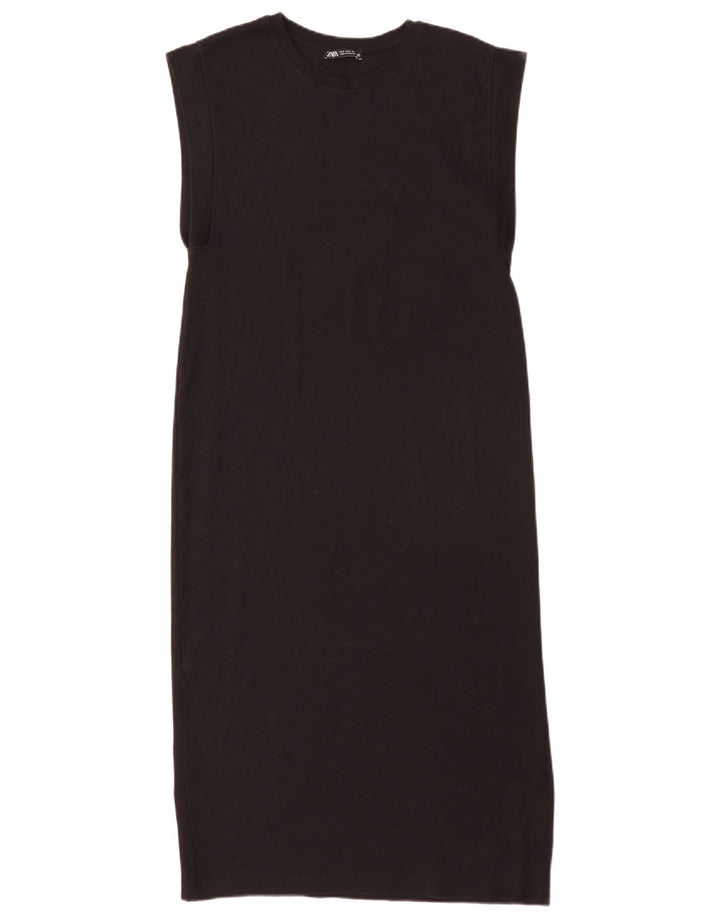 Zara Robe droite sans manches pour femme UK 10 Petit coton noir