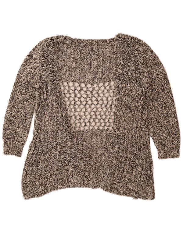 Zara Womens 3/4 Sleeve Crochet Cardigan Sweater UK 14 Gris Moyen Coton
