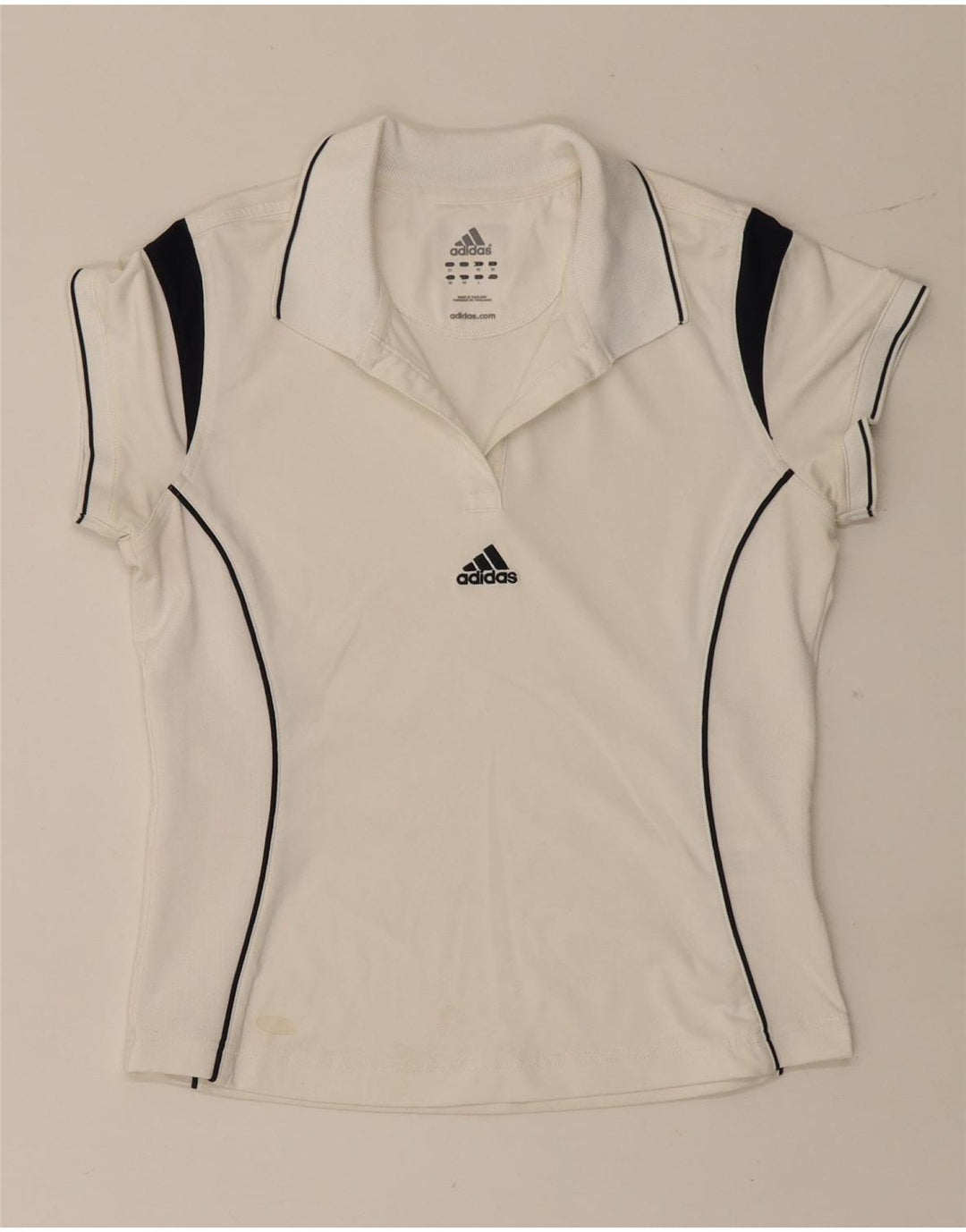 Adidas Polo Femme UK 12 Medium Blanc Colorblock Polyester