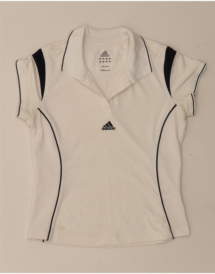 Adidas Polo Femme UK 12 Medium Blanc Colorblock Polyester