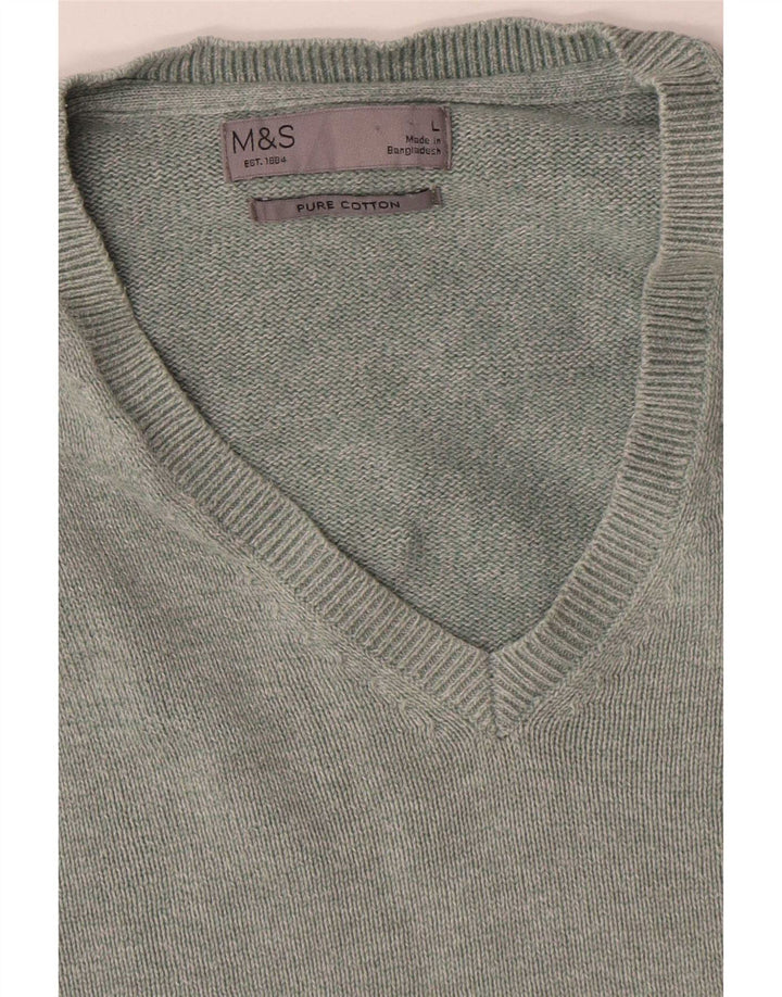 Marks & Spencer Pull col V pour homme en coton vert Taille L