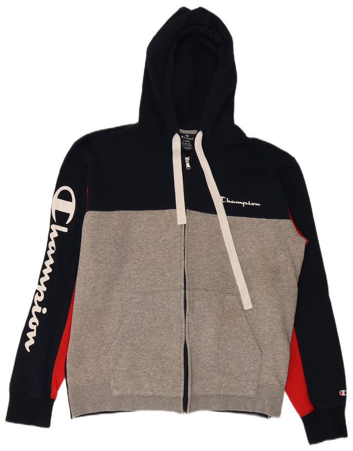 Champion Pull à capuche zippé graphique pour hommes, grand coton color block bleu marine