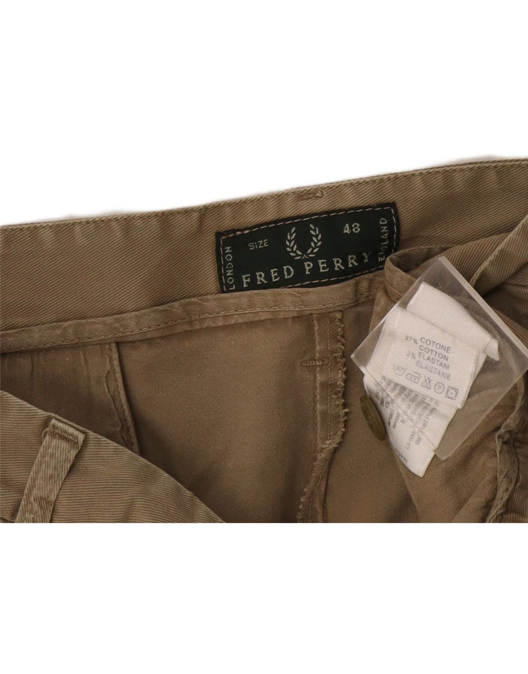 Fred Perry Short Chino Homme IT 48 Medium W32 Kaki Coton