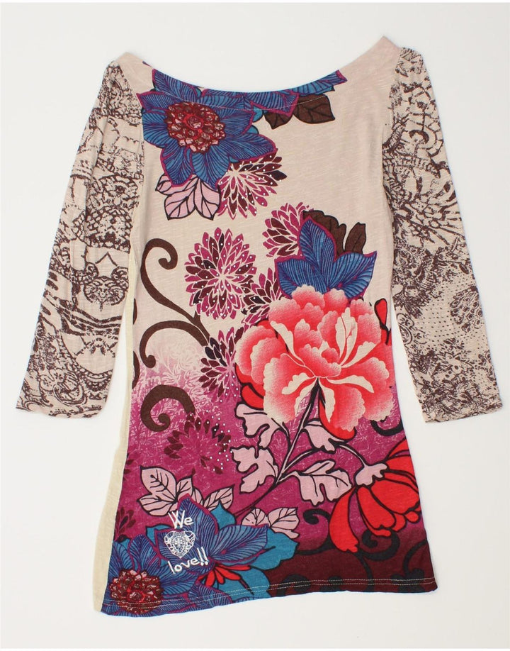 DESIGUAL Haut Graphique Femme Manches 3/4 UK 8 Petit Floral Multicolore