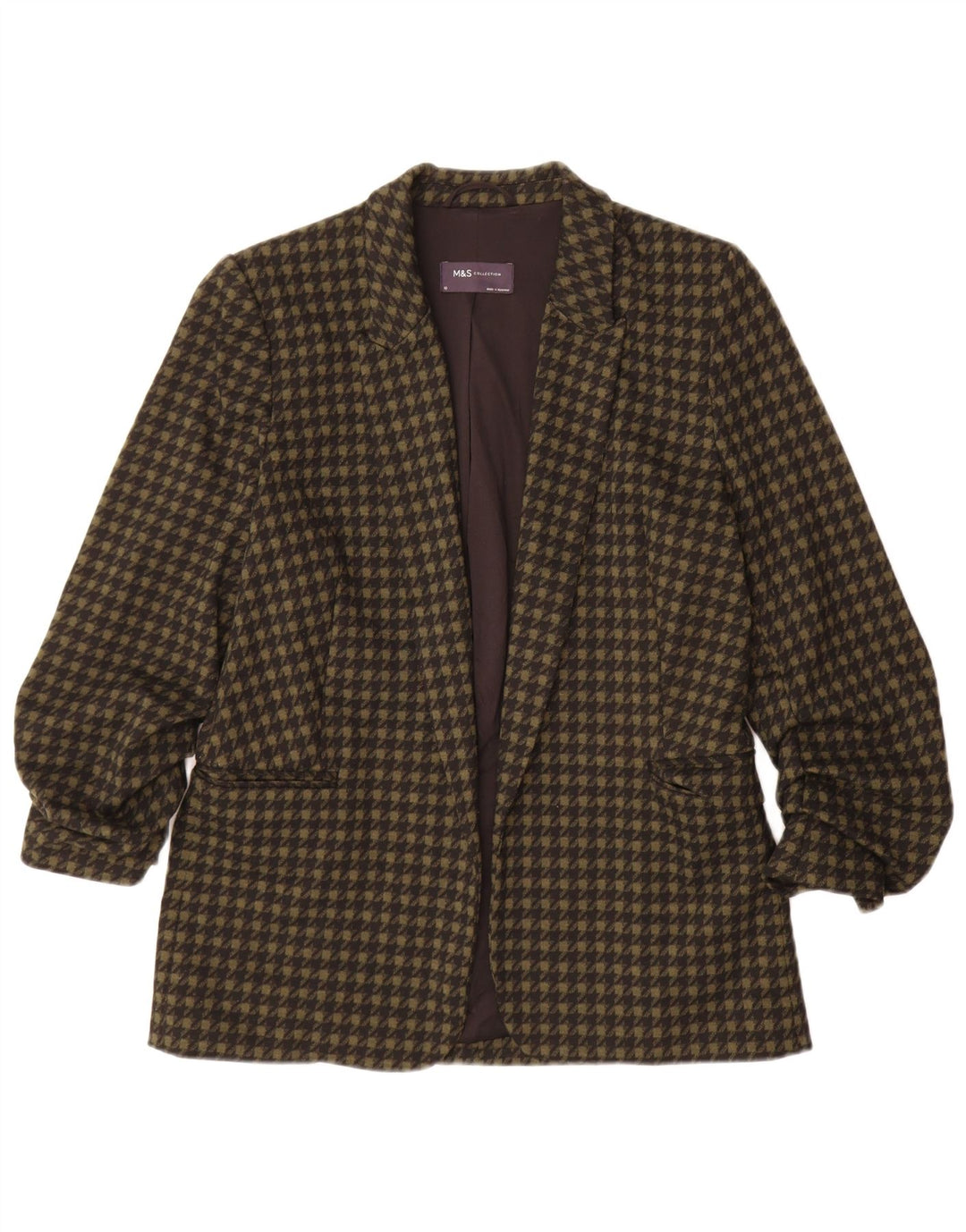 Marks & Spencer Veste blazer ouverte pour femme UK 10 Petit pied-de-poule kaki