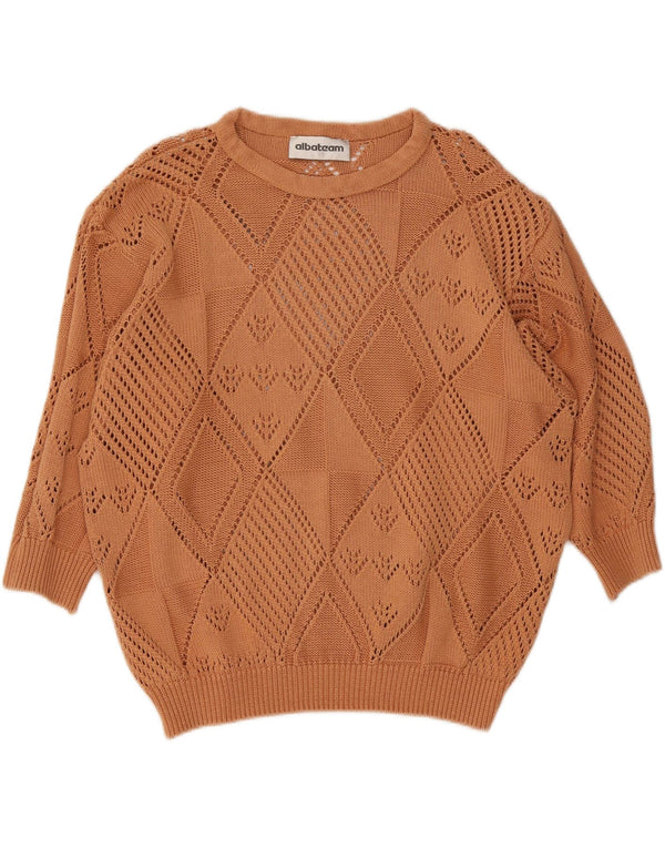 vintage Femmes Bateau Cou Jumper Pull UK 20 2XL Coton Marron