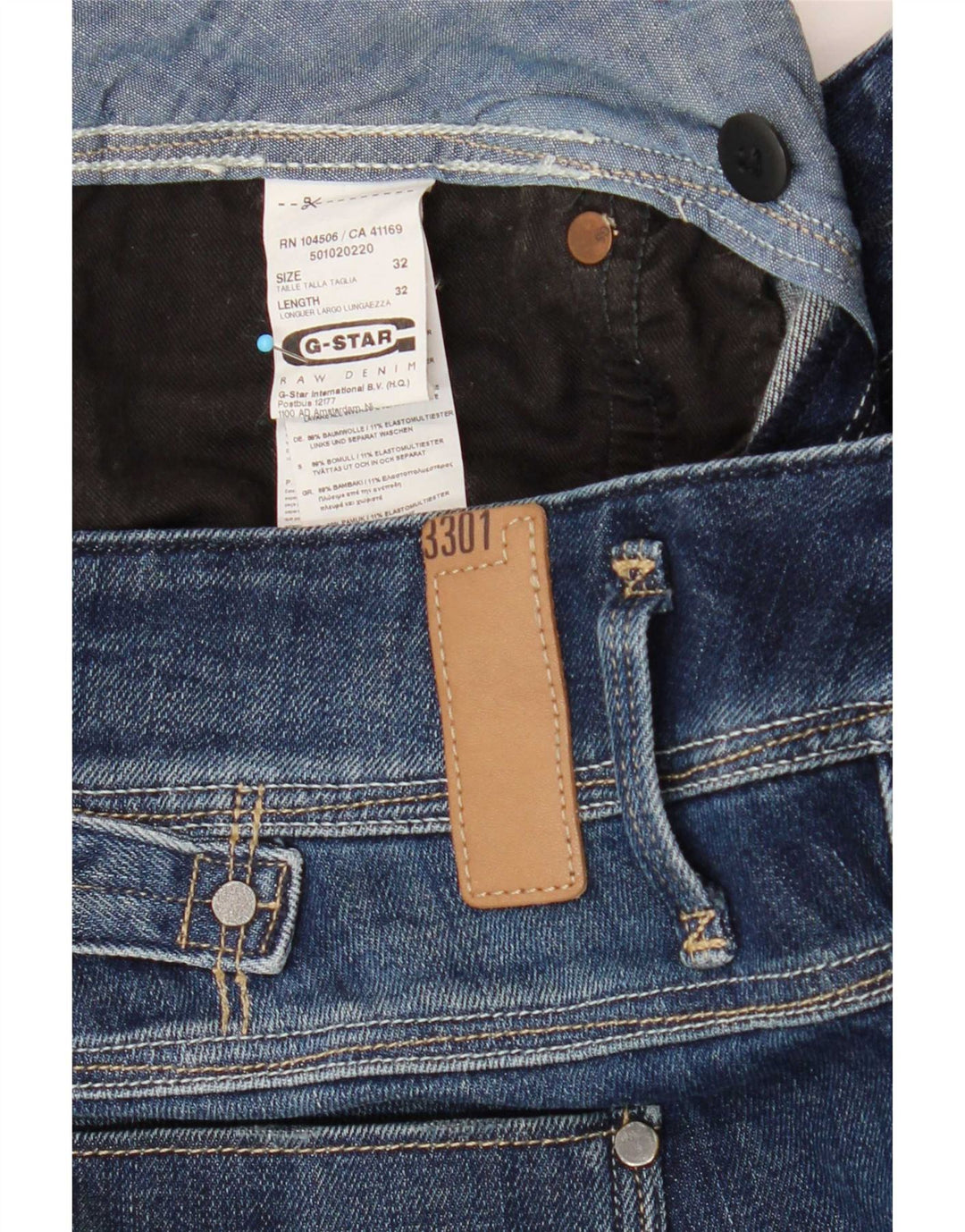 G-Star Femme 3301 Slim Jeans W32 L32 Bleu Marine Coton