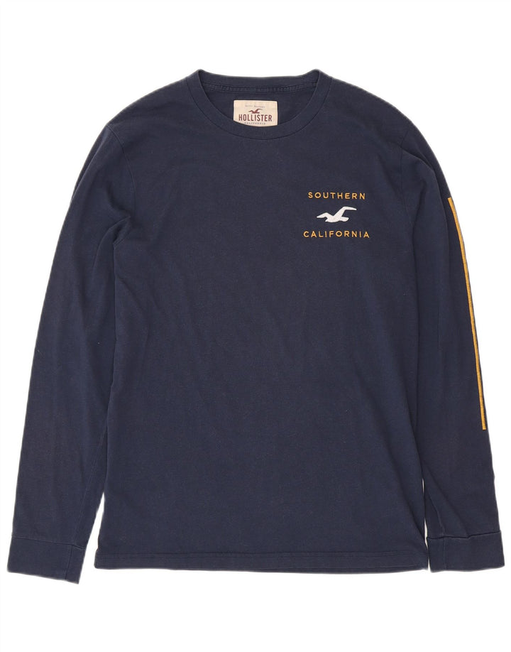 HOLLISTER Haut graphique à manches longues pour hommes en coton bleu marine moyen