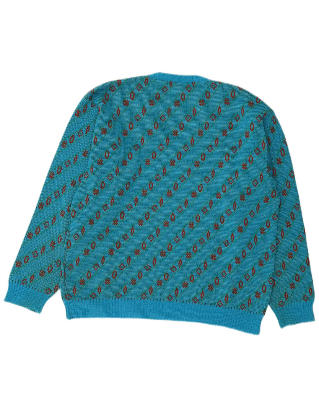 vintage Mens V-Col Jumper Pull Grande Laine Géométrique Bleue