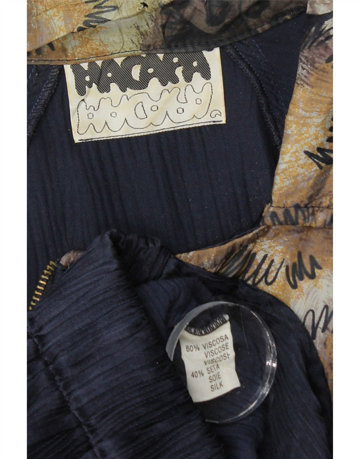 vintage Femme Asymétrique Bomber Jacket UK 10 Petit Imprimé Animal Bleu Marine