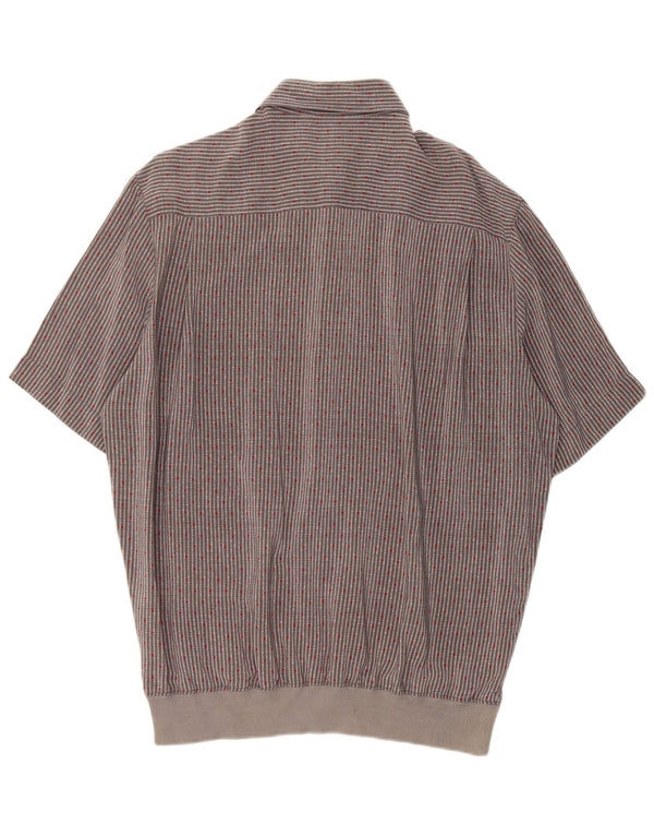 Gran Sasso Mens Short Sleeve Shirt XL Grey Striped Silk