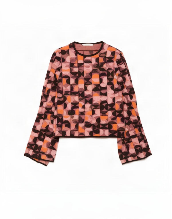 Zara Womens Crop Boat Neck Jumper Sweater UK 10 Petit Rose Géométrique