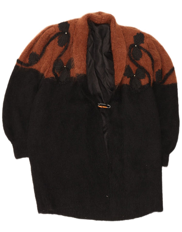 vintage Femmes Loose Fit Cardigan Pull UK 18 XL Noir Colorblock