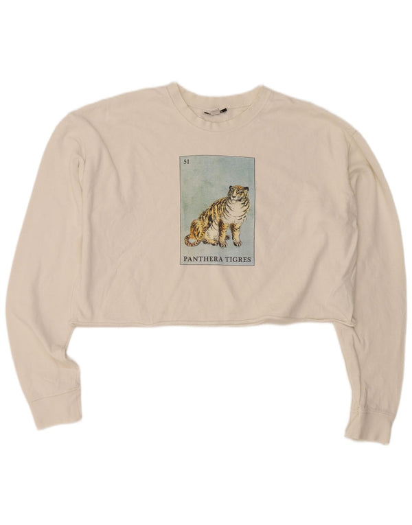 Topshop Sweat-shirt court surdimensionné pour femme UK 10 Petit coton blanc