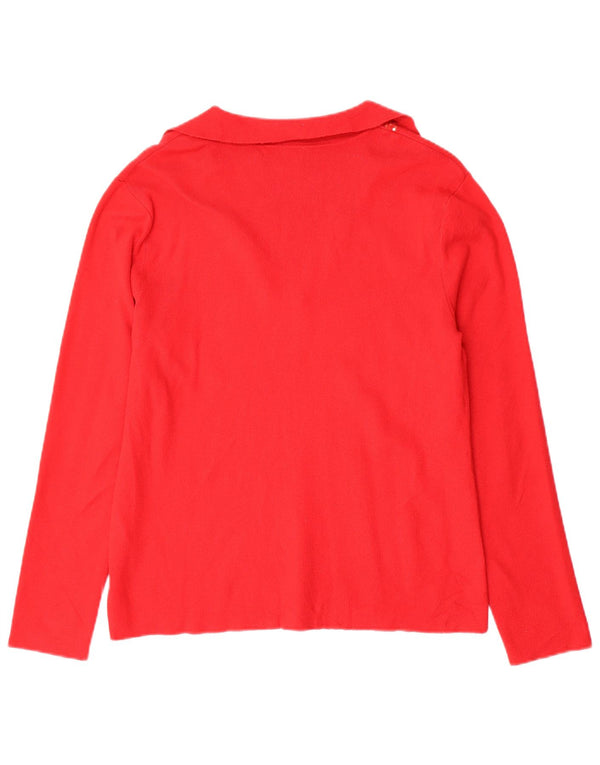 CALVIN KLEIN Pull à col polo pour femme UK 14 Viscose rouge moyen