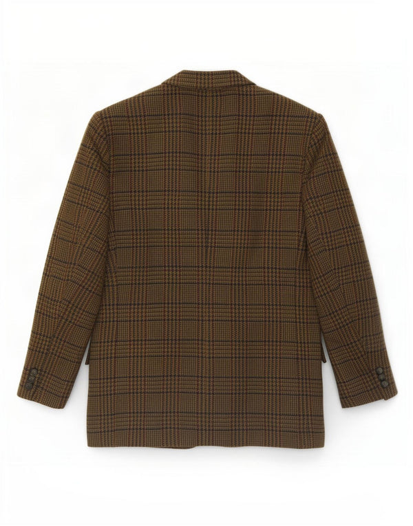 vintage Mens 2 Bouton Blazer Veste IT 54 2XL Kaki Pied-de-poule Laine
