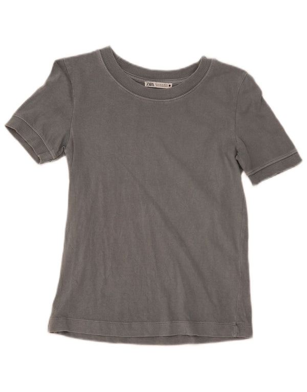 ZARA Femme T-Shirt Top UK 6 XS Gris Coton