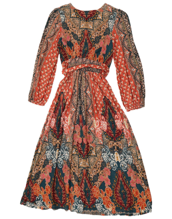 Monsoon Robe longue à manches longues pour femme UK 10 Petit motif cachemire multicolore