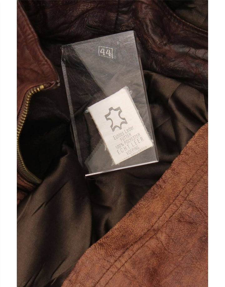 VINTAGE Femme Manteau en cuir à capuche surdimensionné EU 44 XL Cuir Marron