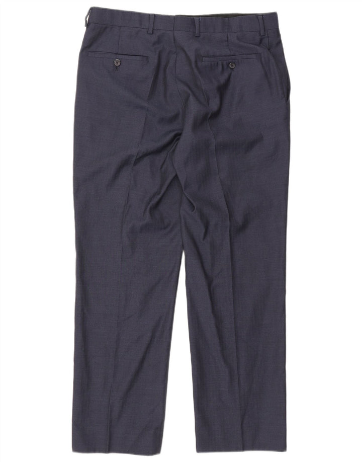JAEGER Pantalon de Costume Droit Femme W34 L30 Laine Bleu Marine