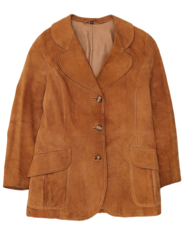 VINTAGE Veste blazer en daim à 3 boutons pour femme IT 42 Marron moyen