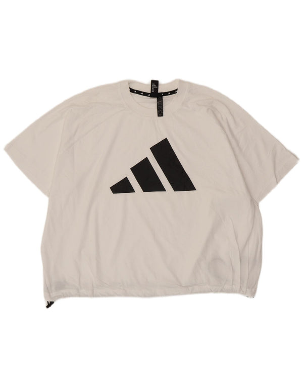ADIDAS Femmes Crop Surdimensionné Graphique T-Shirt Top UK 10 Petit Coton Blanc
